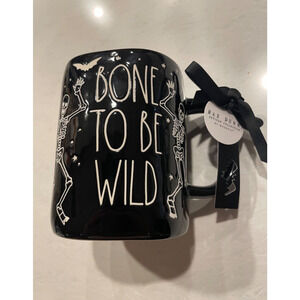 NWT 2024 Rae Dunn “Bone To Be Wild” Dancing Skeletons Halloween Double-sided Mug